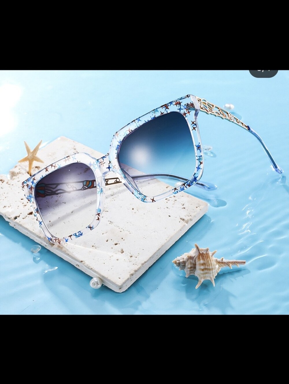 Firmoo Sea8 Clear Star Glitter Sunglasses With Ocean Shell Details